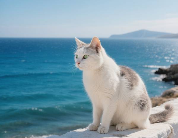 Gros plan sur la tête d'un Égéen, montrant ses yeux expressifs et son pelage bicolore.