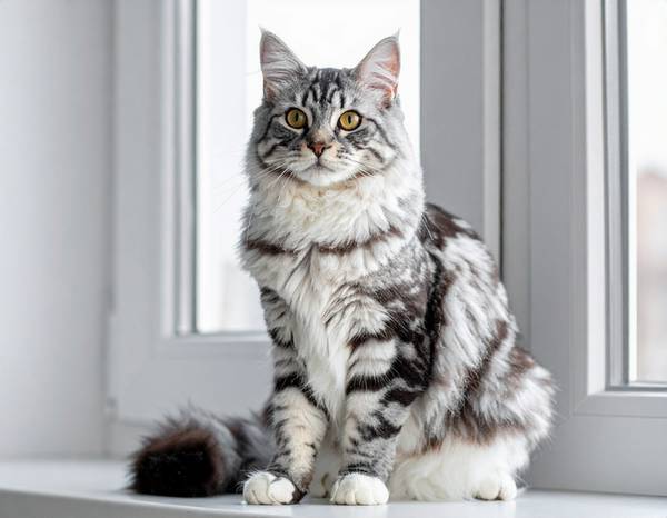 Un American Bobtail avec sa queue courte caractéristique et son regard vif.