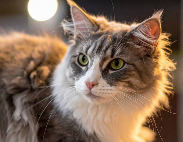 Gros plan sur la tête d'un American Curl montrant ses oreilles recourbées.