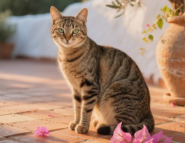 Un chat Aphrodite de Chypre au pelage mi-long, avec une allure majestueuse.