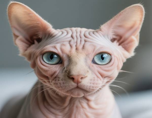 Gros plan sur la tête d'un Bambino, montrant ses grands yeux ronds et sa peau ridée.