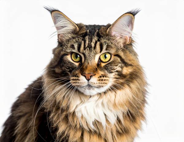 Gros plan sur la tête d'un Maine Coon montrant ses grandes oreilles.
